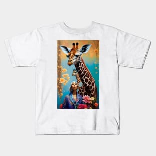 Flower Giraffe Floral Colorful Artwork Kids T-Shirt